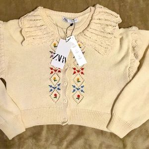 NWT ZARA FLORAL EMBROIDERED KNIT CARDIGAN ECRU